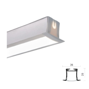 Perfil LED Embutir 20W/m 24v IP44 - L36xH28mm C/Molas(Gesso)