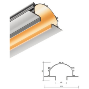 Perfil LED Embutir Sanca Fita Dupla 30W/m – L125xH65x40mm C/Molas(Gesso)